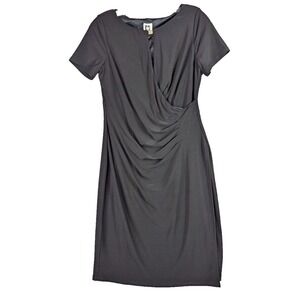 Anne Klein Wrap Dress‎ Womens Black Midi Short Sleeve Stretch Casual NWT Size 4